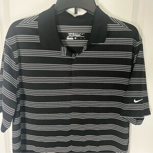 Nike Men's Black Striped Polo Shirt. Nike Golf Dri Fit. Tour performance